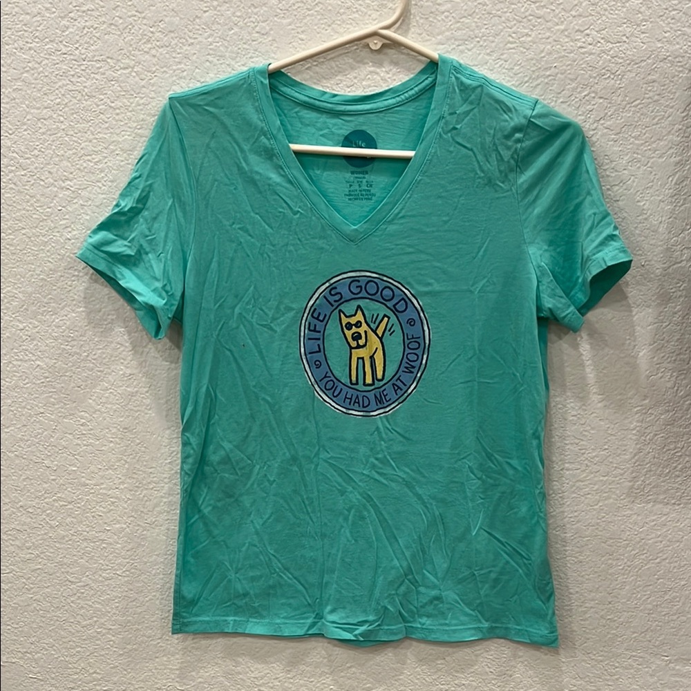 Life Is Good Green Short Sleeve T-Shirt with Graphic Design